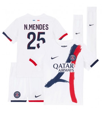 Paris Saint-Germain Nuno Mendes #25 Udebanetrøje Børn 2025-26 Kortærmet (+ Korte bukser)